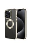 Apple iPhone 15 Pro Uyumlu Kılıf Tek Kamera Çerçeveli Logo Gösteren Omega Kapak Titanyum