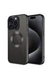 Apple iPhone 15 Pro Max Uyumlu Kılıf Tek Kamera Çerçeveli Logo Gösteren Omega Kapak Siyah