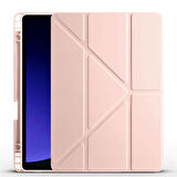 Samsung Galaxy Tab S9 Uyumlu Tablet Kılıfı Tri Folding Kalem Bölmeli Standlı Kılıf Rose Gold