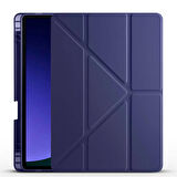 Samsung Galaxy Tab S9 Uyumlu Tablet Kılıfı Tri Folding Kalem Bölmeli Standlı Kılıf Lacivert