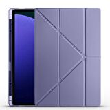 Samsung Galaxy Tab S9 Ultra X910 Uyumlu Tablet Kılıfı Tri Folding Kalem Bölmeli Kılıf Mor