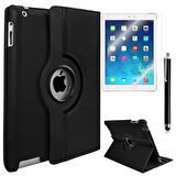 Apple iPad 2/3/4 Uyumlu Uyumlu Tablet Kılıfı 360 Dönebilen Standlı Kılıf Siyah
