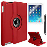Apple iPad 2/3/4 Uyumlu Uyumlu Tablet Kılıfı 360 Dönebilen Standlı Kılıf Kırmızı