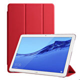 Huawei T5 10 inç Uyumlu Tablet Kılıfı Smart Cover Standlı Akıllı Kılıf Kırmızı