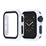 Apple Watch 42 Mm Uyumlu Kasa Ve Ekran Koruyucu Sert Silikon Renkli 360 Tam Koruma Gard 01 Beyaz