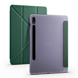 Samsung Galaxy Tab S7 Plus T970 Uyumlu Tablet Kılıfı Tri Folding Kalem Bölmeli Kılıf Koyu Yeşil