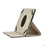 Unik Universal 10 İnç Uyumlu Tablet Kılıfı Dönebilen Standlı PU Suni Deri Kılıf Gold