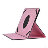 Unik Universal 8 İnç Uyumlu Tablet Kılıfı Dönebilen Standlı PU Suni Deri Kılıf Pembe