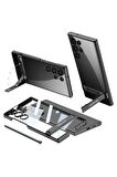 Samsung Galaxy S24 Ultra Uyumlu Kılıf Kamera Korumalı Şeffaf Dikey Standlı Ays Kapak