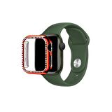 Apple Watch 45 Mm Uyumlu Kasa Koruyucu Taşlı Renkli Sert Pc 360 Tam Koruma Ekran Koruyucu Gard 05 Kırmızı