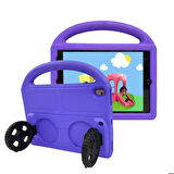 Apple iPad 10.2 (8.Nesil) Uyumlu Tablet Kılıfı Wheel Car Tekerlek Standlı Kılıf Mor