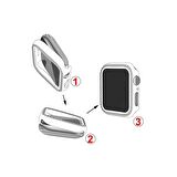 Apple Watch 38 Mm Uyumlu Kasa Koruyucu Taşlı Renkli Sert Pc 360 Tam Koruma Ekran Koruyucu Gard 05 Renksiz