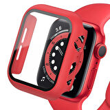 Apple Watch 41 Mm Uyumlu Kasa Ve Ekran Koruyucu Sert Silikon Renkli 360 Sert Pc Gard 07 Kırmızı