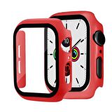Apple Watch 41 Mm Uyumlu Kasa Ve Ekran Koruyucu Sert Silikon Renkli 360 Sert Pc Gard 07 Kırmızı