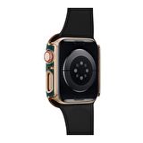 Apple Watch 38 Mm Uyumlu Kasa Koruyucu Renkli Şerit Tasarımlı Sert PC 360 Koruyucu Gard 06  Yeşil