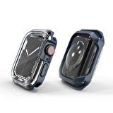 Apple Watch 44 Mm Uyumlu Kasa Koruyucu Sert PC + Silikon Koruyucu 360 Protective Spor Tasarım Gard08 Lacivert