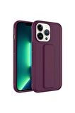 Apple iPhone 13 Pro Max Uyumlu Kılıf Qstand Kapak Mürdüm