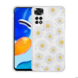 Xiaomi Redmi Note 11 Global Uyumlu Kılıf Simli Desenli Kamera Korumalı Parlak Popy Kapak Papatya