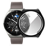 Huawei Watch GT 3 Pro 46 Mm Kasa Koruyucu Silikon Darbe Emici Koruma Silikon Ekran Koruyucu Gard 02 Siyah