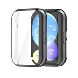 Huawei Watch Fit 2 Uyumlu Kasa Koruyucu Silikon Darbe Emici Tam Koruma Silikon Ekran Koruyucu Gard02 Siyah