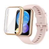 Huawei Watch Fit 2 Uyumlu Kasa Koruyucu Silikon Darbe Emici Tam Koruma Silikon Ekran Koruyucu Gard02 Rose Gold