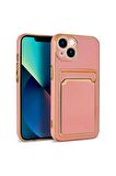 Apple iPhone 13 Uyumlu Kılıf Bark Kartlıklı Kapak Rose Gold