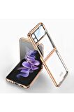 Samsung Galaxy Z Flip 4 Uyumlu Kılıf Kıpta Lensli Kapak Gold