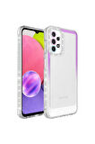 Samsung Galaxy A33 5G Uyumlu Kılıf Simli ve Renk Geçiş Tasarımlı Lens Korumalı Park Kapak Mor-Beyaz