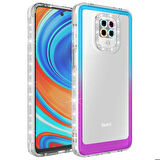 Xiaomi Redmi Note 9S Uyumlu Kılıf Simli ve Renk Geçiş Tasarımlı Lens Korumalı Park Kapak Mavi-Mor