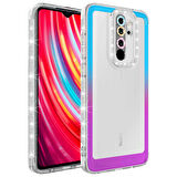 Xiaomi Redmi Note 8 Pro Uyumlu Kılıf Simli ve Renk Geçiş Tasarımlı Lens Korumalı Park Kapak Mavi-Mor