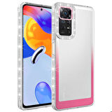 Xiaomi Redmi Note 11 Global Uyumlu Kılıf Simli ve Renk Geçiş Tasarımlı Lens Korumalı Park Kapak Beyaz-Pembe