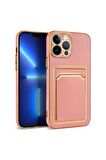 Apple iPhone 13 Pro Uyumlu Kılıf Bark Kartlıklı Kapak Rose Gold
