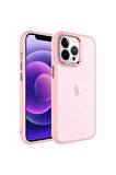 Apple iPhone 13 Pro Max Uyumlu Kılıf Buzlu Sert PC May Kapak Pembe Açık