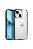 Apple iPhone 14 Uyumlu Kılıf Wireless Şarj Özellikli Pixel Magsafe Kapak Siyah