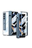 Samsung Galaxy Z Fold 4 Uyumlu Kılıf Kıpta Standlı Kalem Bölmeli Kapak Mavi