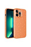 Apple iPhone 12 Pro Uyumlu Kılıf Kamera Korumalı Simli Lüks Koton Kapak Turuncu