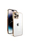 Apple iPhone 14 Pro Uyumlu Kılıf Kamera Korumalı Renkli Çerçeveli Garaj Kapak Gold