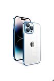 Apple iPhone 14 Pro Uyumlu Kılıf Kamera Korumalı Renkli Çerçeveli Garaj Kapak Mavi Açık