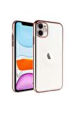 Apple iPhone 11 Uyumlu Kılıf Sert PC Renkli Çerçeveli Riksos Kapak Rose Gold