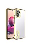 Xiaomi Redmi Note 10S Uyumlu Kılıf Kamera Korumalı Logo Gösteren Omega Kapak Gold