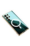 Samsung Galaxy S23 Ultra Uyumlu Kılıf Wireless Şarj Özellikli Kenarları Elektroplating Kaplama Aynalı Kent Kapak Yeşil
