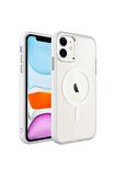 Apple iPhone 11 Uyumlu Kılıf Wireless Şarj Özellikli Krom Magsafe Silikon Kapak Renksiz