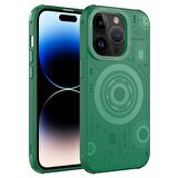 Apple iPhone 14 Pro Max Uyumlu Kılıf Wireless Şarj Özellikli Desenli Hot Kapak Koyu Yeşil