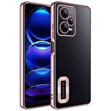 Xiaomi Redmi Note 12 5G Uyumlu Kılıf Kamera Korumalı Logo Gösteren Omega Kapak Rose Gold