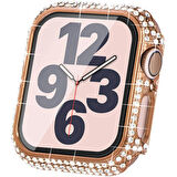Apple Watch 41 Mm Uyumlu Ekran Koruyucu & Kasa Korumalı Taşlı Luxury Şık Tasarım Koruyucu Rose Gold