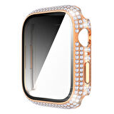 Apple Watch 41 Mm Uyumlu Ekran Koruyucu & Kasa Korumalı Taşlı Luxury Şık Tasarım Koruyucu Rose Gold