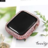 Apple Watch 45 Mm Uyumlu Ekran Koruyucu & Kasa Korumalı Taşlı Luxury Şık Tasarım Koruyucu Pembe