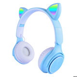 M6 Pro Cat RGB Led Işıklı Kedi Kulağı Band Tasarımlı Ayarlanabilir ve Katlanabilir Kulak Üstü Bluetooth Kulaklık Mavi