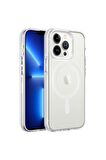 Apple iPhone 13 Pro Max Uyumlu Kılıf Magsafe Şarj Özellikli Buzlu Transparan C-Pro Sert Kapak Renksiz