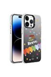 Apple iPhone 14 Pro Max Uyumlu Kılıf Desenli Silver Sert Kapak Kalp
